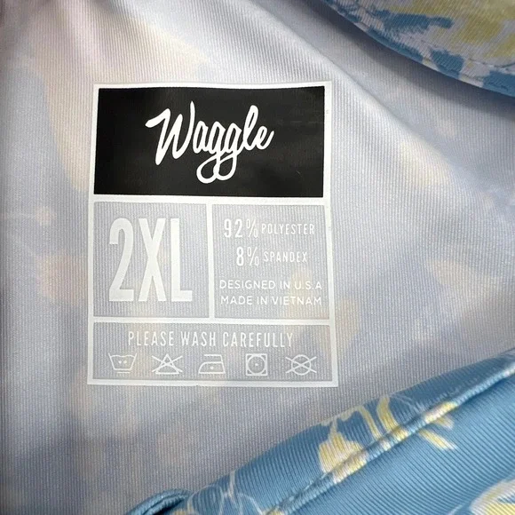 Waggle Buzzin Polo Shirt Mens 2XL Blue Yellow Bee Floral Performance Stretch - Picture 7 of 9